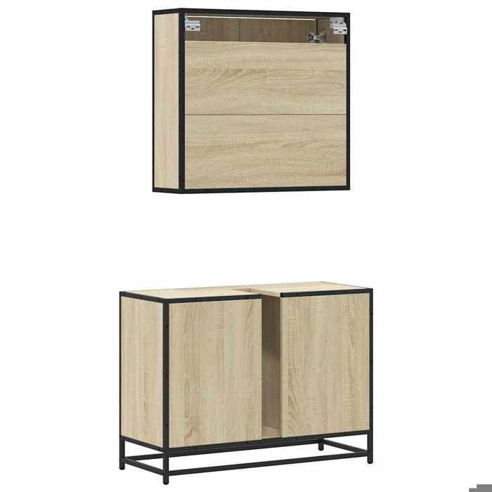 (Aanbieding) Badkamermeubelset, CLARENCE, Wastafelmeubel, Toiletkast, Badkamerkolom, 2 stuks Sonoma Eiken - M998