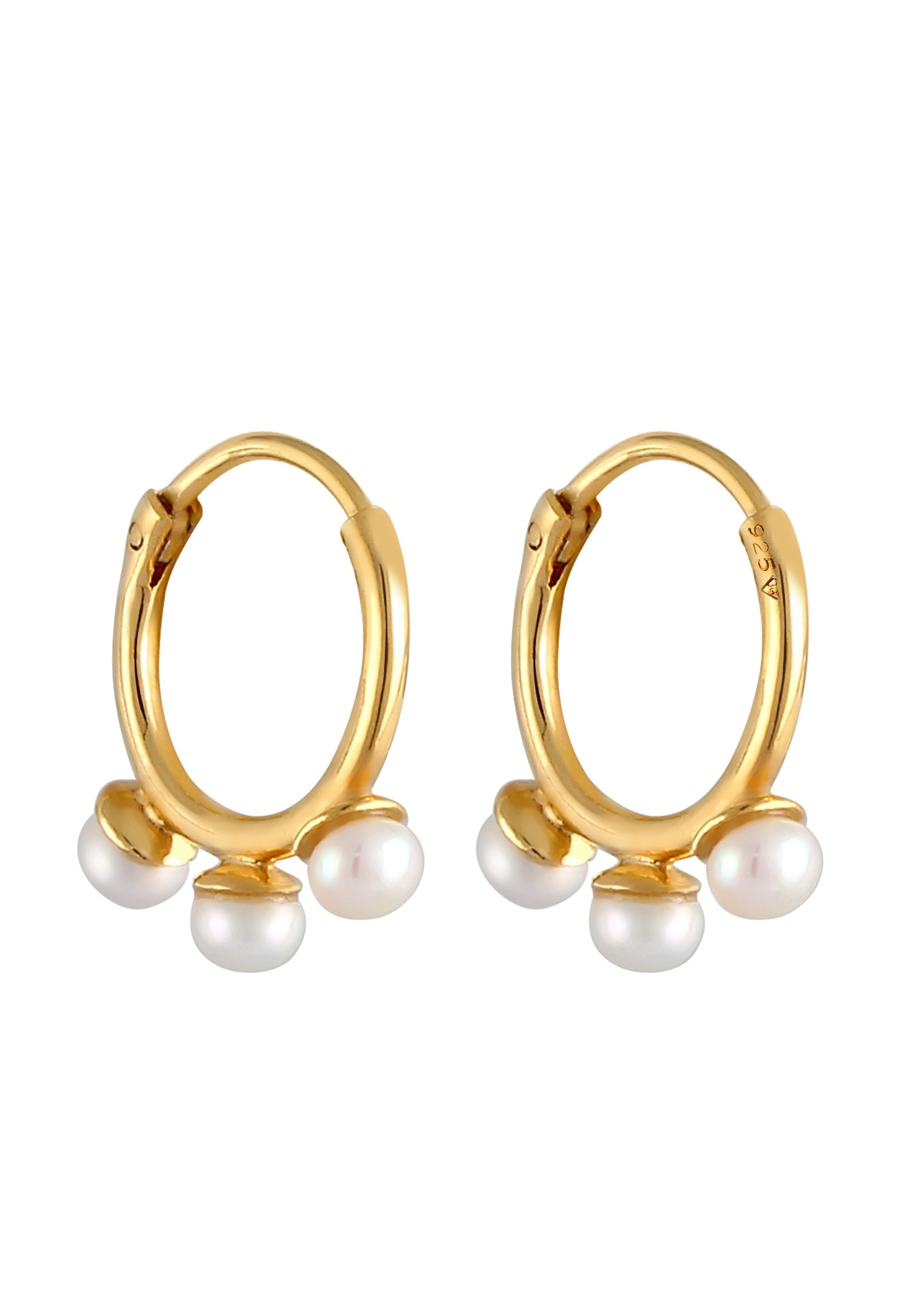 Elli PREMIUM Créoles élégantes pour Dames avec des perles de culture d'eau douce en 925/1000 argent massif et plaqué or