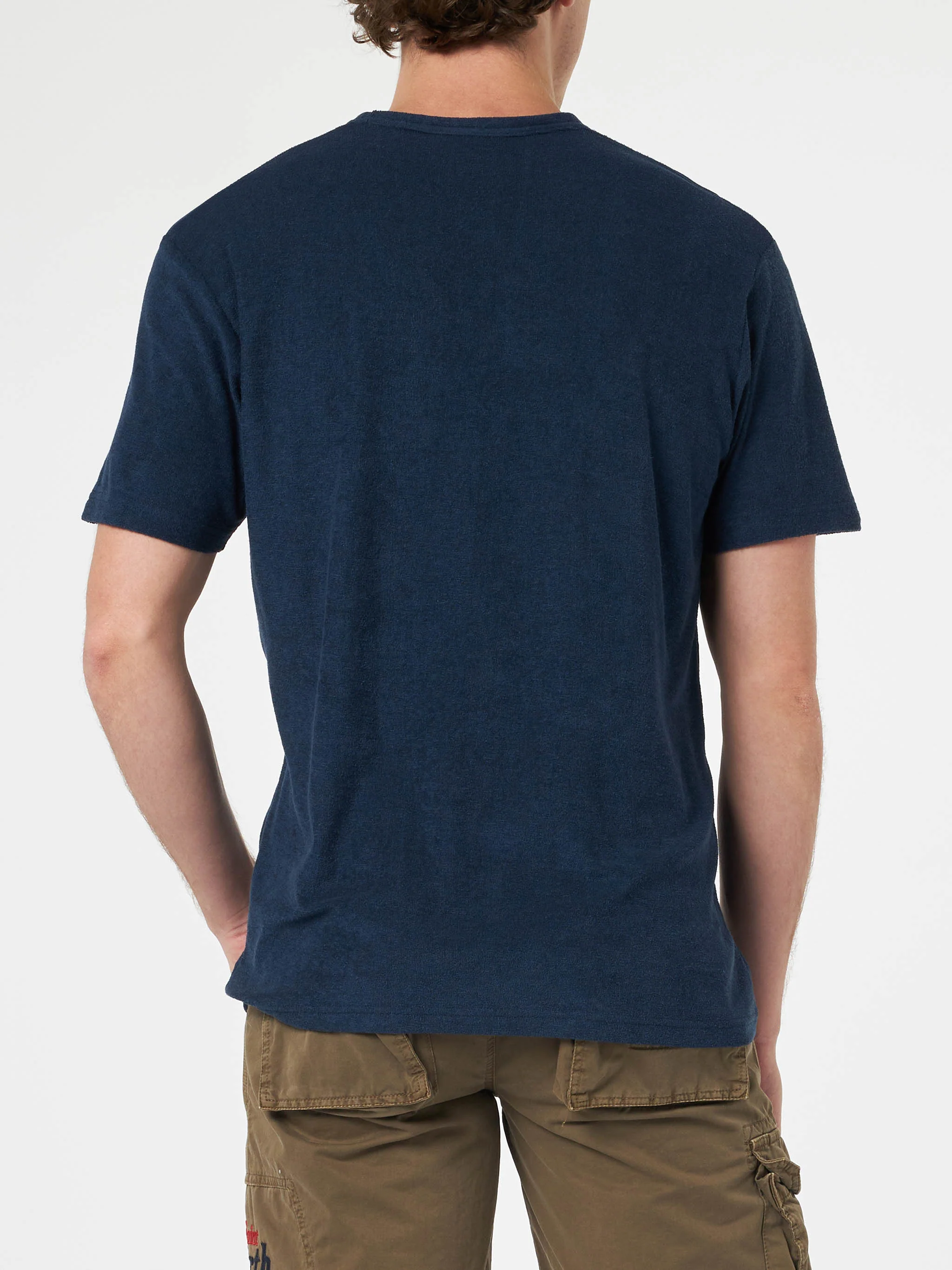 Gary heren T-shirt van marineblauw badstof met St. Barth-borduurwerk