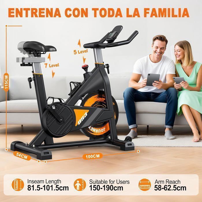 METTLEMATIC Magnetische Hometrainer - Bluetooth-verbinding - 100 Weerstandsniveaus - Vliegwiel van 15 kg - Frame van 160 kg