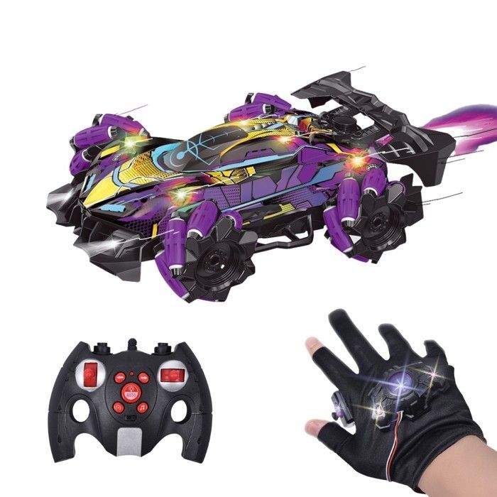 Racing Speedy - Voiture télécommandée de course avec gant de contrôle et manette - Véhicule rotation 360°, lumières LED et fumée