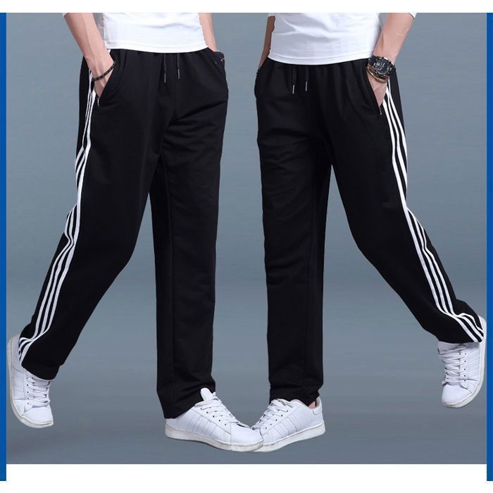 Pantalon Jogging Homme Droit Grande Taille Taille Élastique Cordon Poches Zippées Sport Loisir-Noir