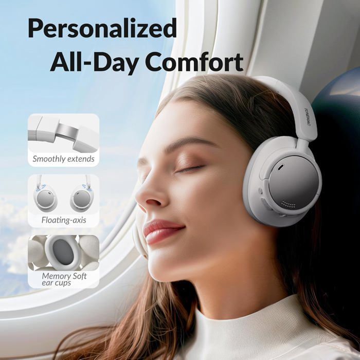 H7Pro Wireless Bluetooth Headphones, Active Noise Cancelling Bluetooth Headphones, HiFi Stereo Headphones with Mic, Lightweight and Foldable, 92H Battery Life