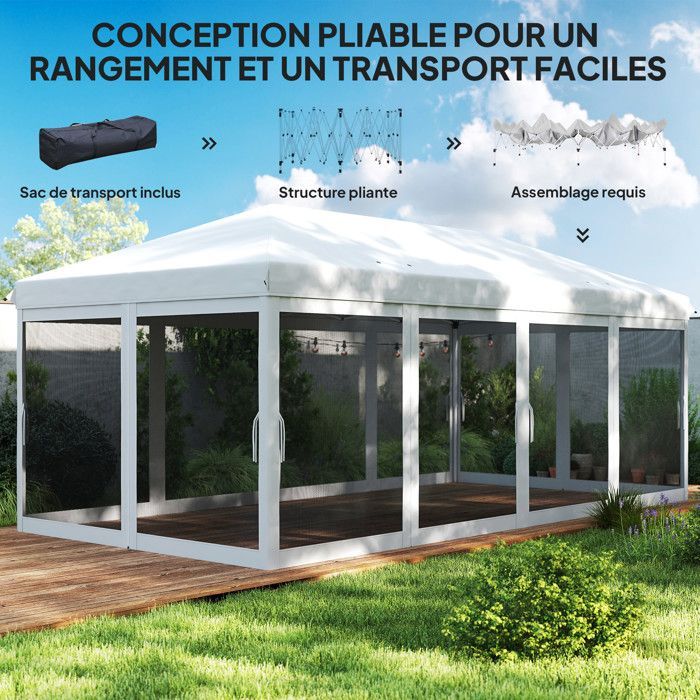Outsunny - Tonnelle de jardin - Polyester Oxford - 585x295x270cm - Crème