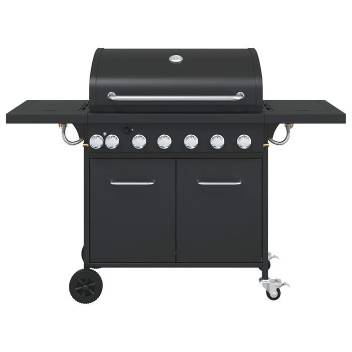 Barbecue à gaz - vidaXL - 7 brûleurs - Noir - Acier enduit - Thermomètre intégré
