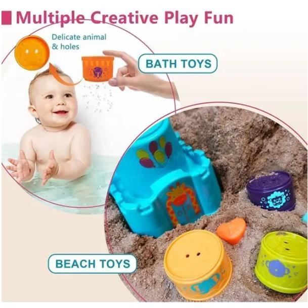Montessori Stacking Cubes Toy - 8 Colorful Cups - Animals - Non-toxic ABS