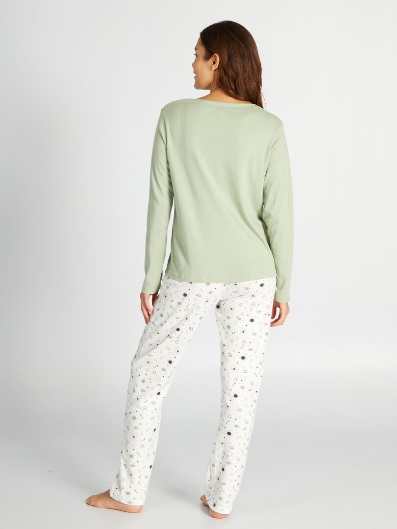 Lange pyjamaset met t-shirt en jerseybroek - 2-delig - groen/wit