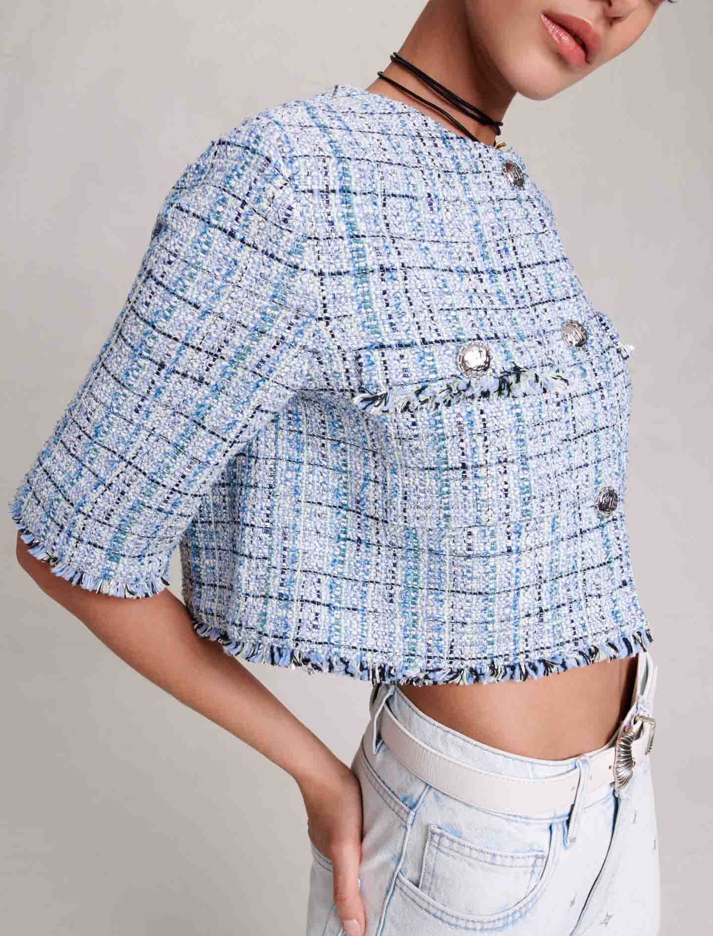 Jachetă Tweed-Albastru deschis