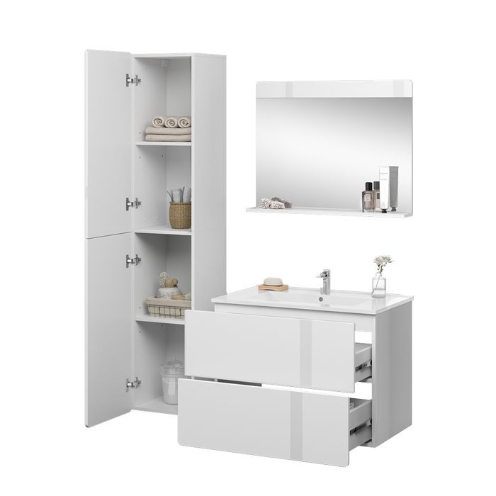 Izan 4-delige badkamermeubelset met hoge kast, wit, Vicco 41540