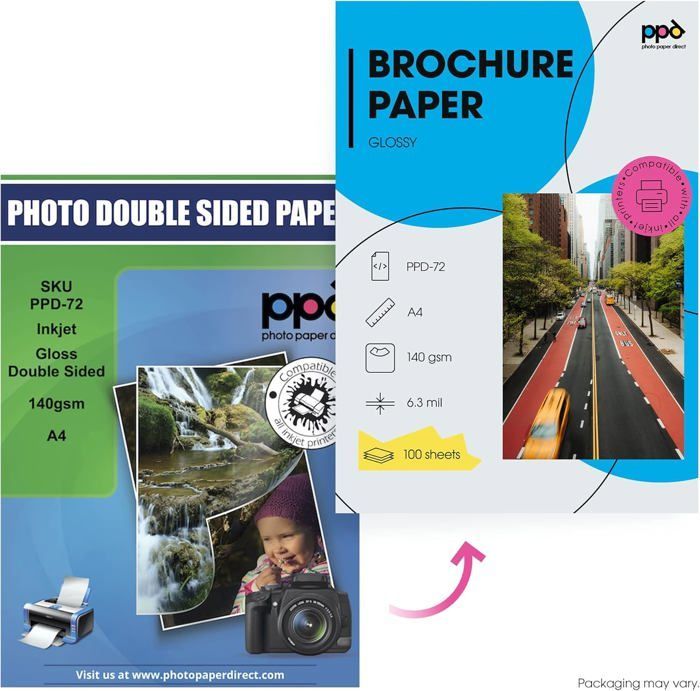 100 x A4 Papier Photo Double Face Brillant 140 g/m², Jet d'Encre, Qualité Photo Professionnelle pour Flyers et Brochures Recto