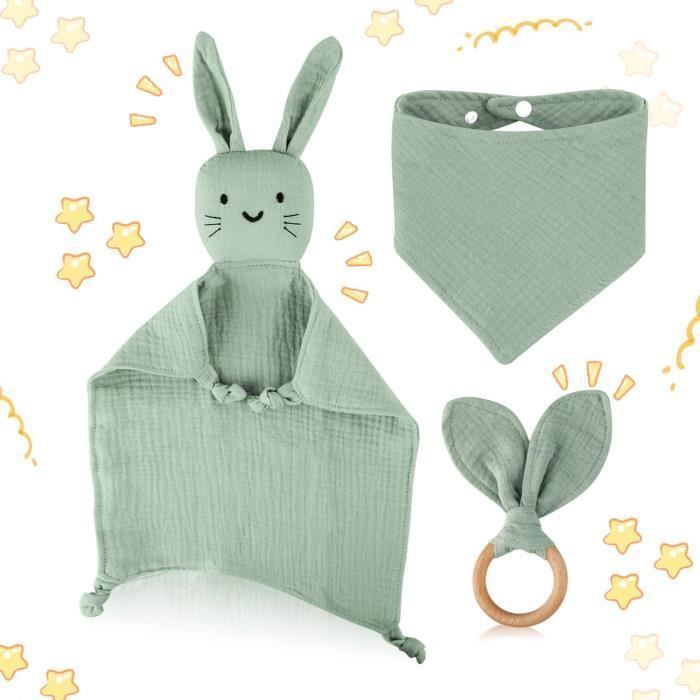 Set de regalo para bebé, set de dentición y babero para niños y niñas con peluche para bebé, set de regalo para el cumpleaños de YYV.