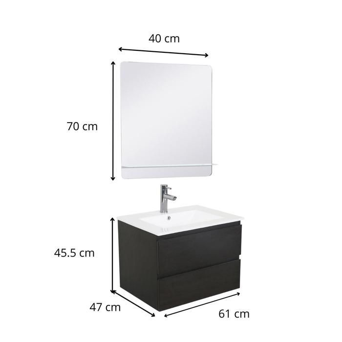 Mobile bagno singolo SORRENTO da 60 cm con rubinetto e specchio.