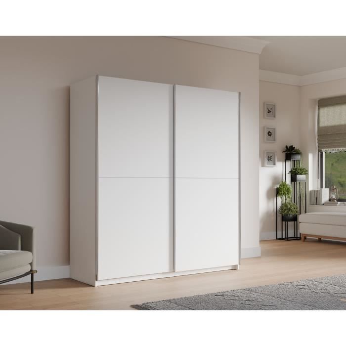 Wardrobe with 2 sliding doors - Particleboard - White - W 170.3 x D 61.2 x H 190.5 cm - ULOS