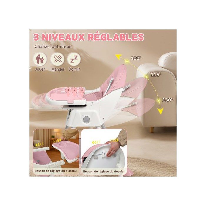Trona para bebé - ALIGHTUP - Mecedora infantil con patas antideslizantes y ruedas giratorias con bloqueo - Rosa