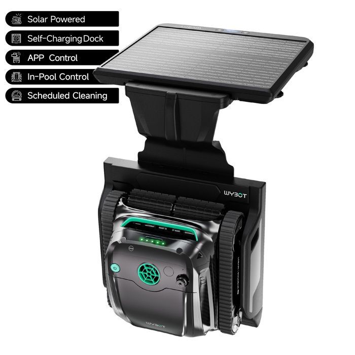 Robô de piscina sem fio - WYBOT - Wybot S2 Solar - Carregamento solar - Limpeza completa - 2,5 horas de autonomia