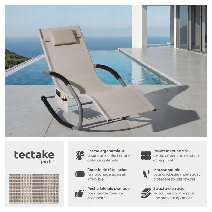 Chaiselongue – TECTAKE – TAYA ergonomischer Gartenliegestuhl mit Schaukelfunktion und geschwungenen Armlehnen – Beige