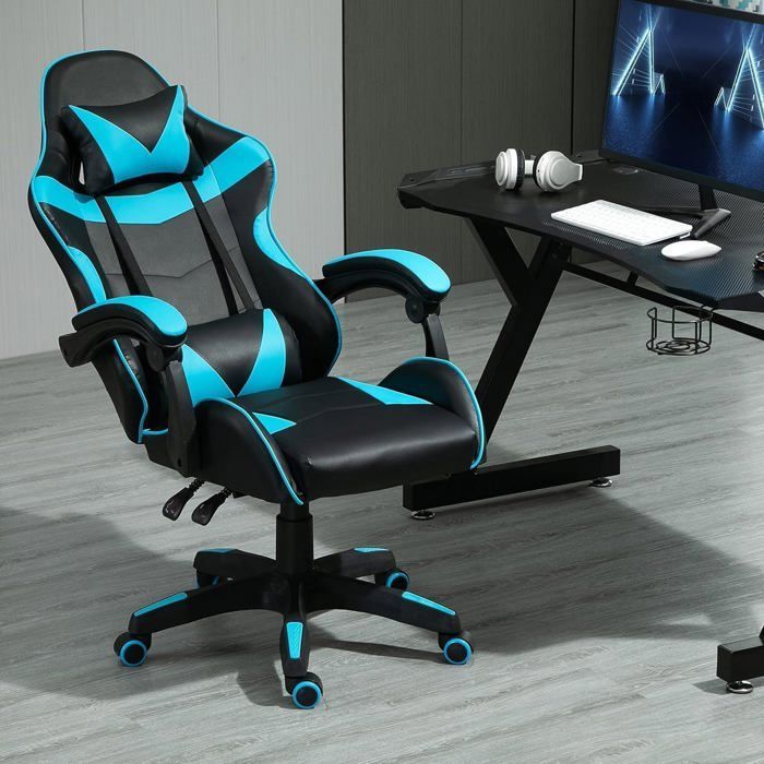 Silla de oficina giratoria ergonómica MCC Direct, silla para videojuegos, azul