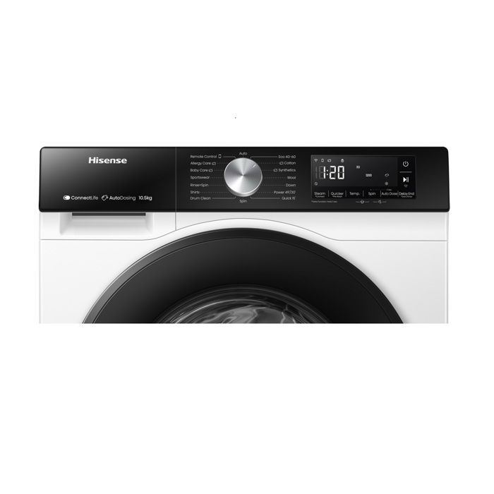 Lavadora de carga frontal Hisense de 10,5 kg y 1400 rpm, color blanco, WF3S1045BW3