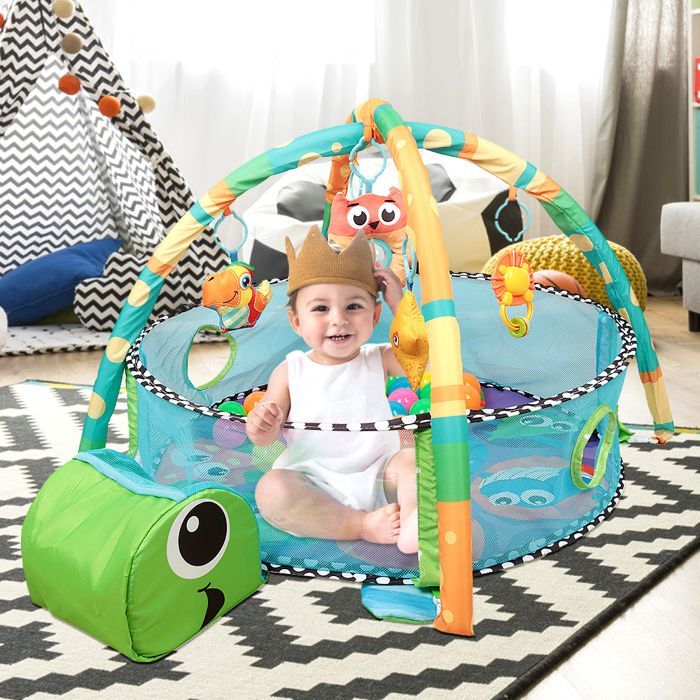 Tapis d'éveil forme de tortue pour bébé - ERROLVES - Cadre de fitness - Tapis de jeu avec des jouets - Aire d'éveil - Vert