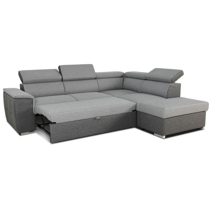 Sofá cama esquinero reversible con almacenamiento - 5 plazas - DAYTONA - Tela gris y antracita - 260 x 77 pulgadas / 94 x 216 cm