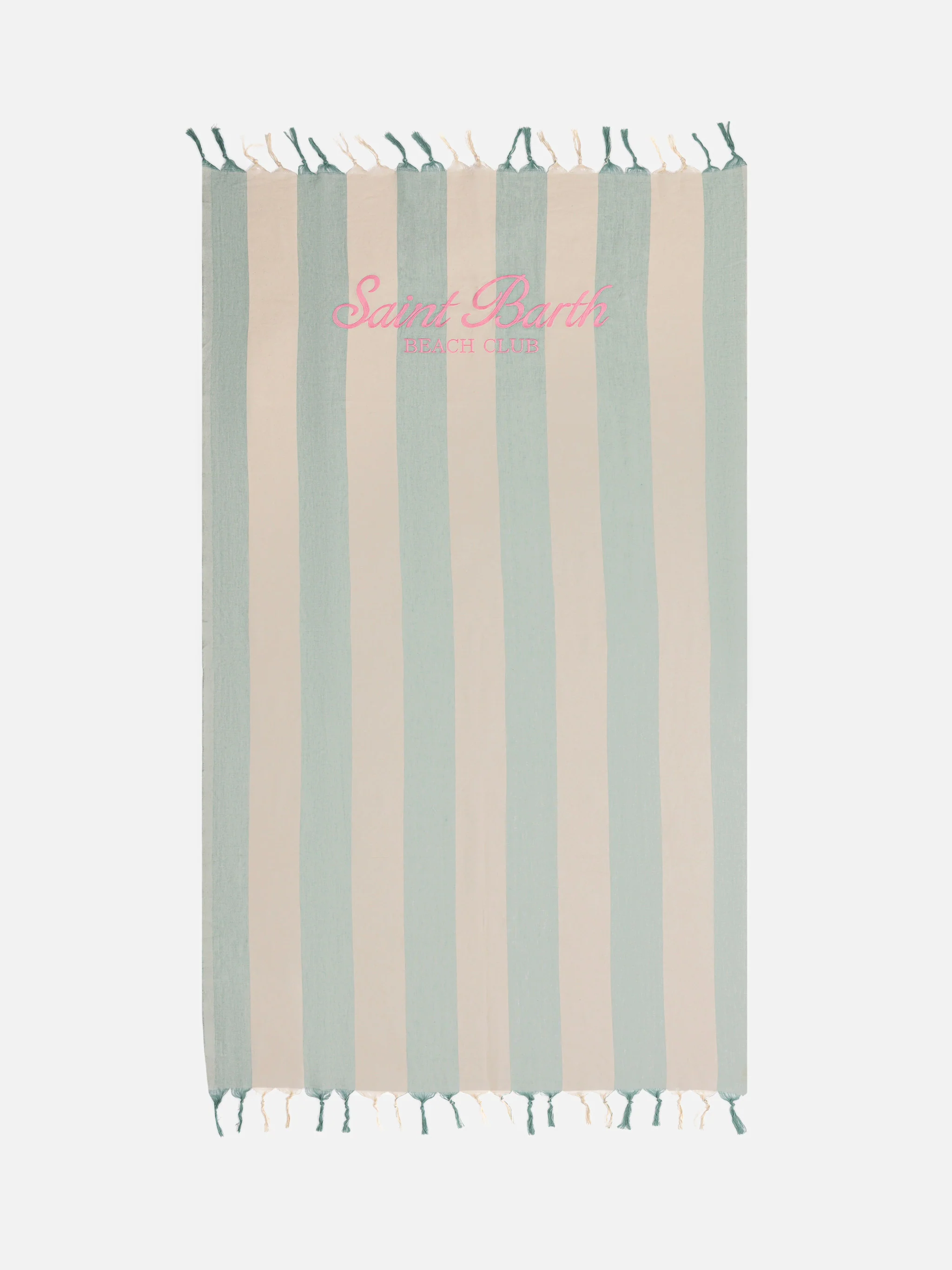 Fouta strandhanddoek van lichtgewicht katoen met een saliegroene streepprint.