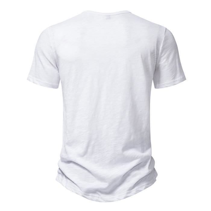 Camiseta Henley para hombre, manga corta, ligera, corte regular, verano, cuello redondo con 7 botones, color liso - Talla europea - Blanca