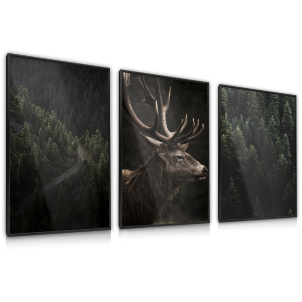 ZESTAW 3x Plakat Ścienny JELEŃ Leśne Krajobrazy 3D 30x40cm