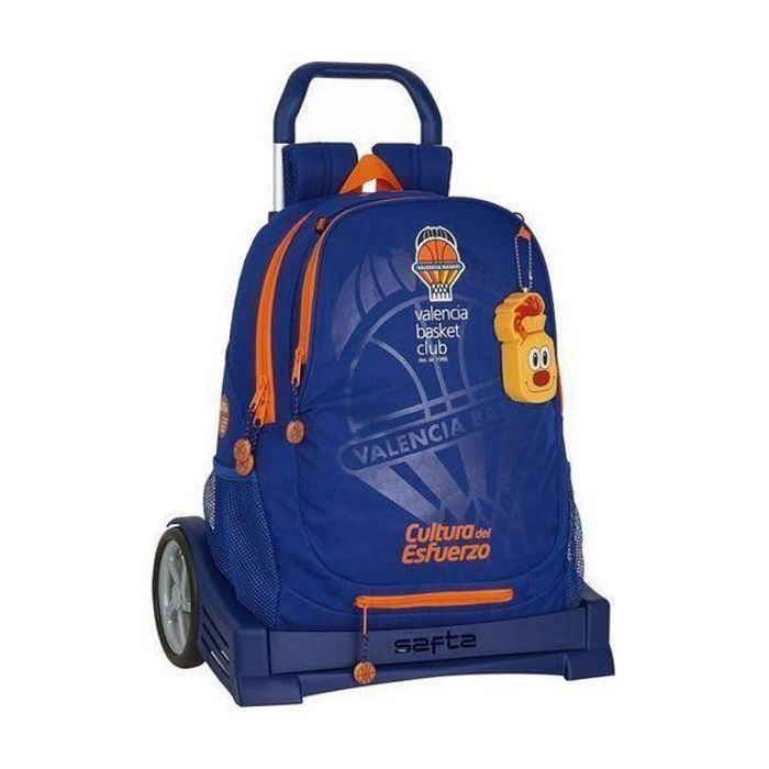 Wheeled school bag - Valencia Basket - Evolution - Blue - Orange - Polyester, Steel
