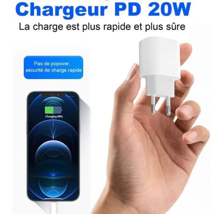 Carregador rápido de 20 W - USB-C para Lightning - 2 m - Compatível com iPhone/iPad - Adaptador de carregamento