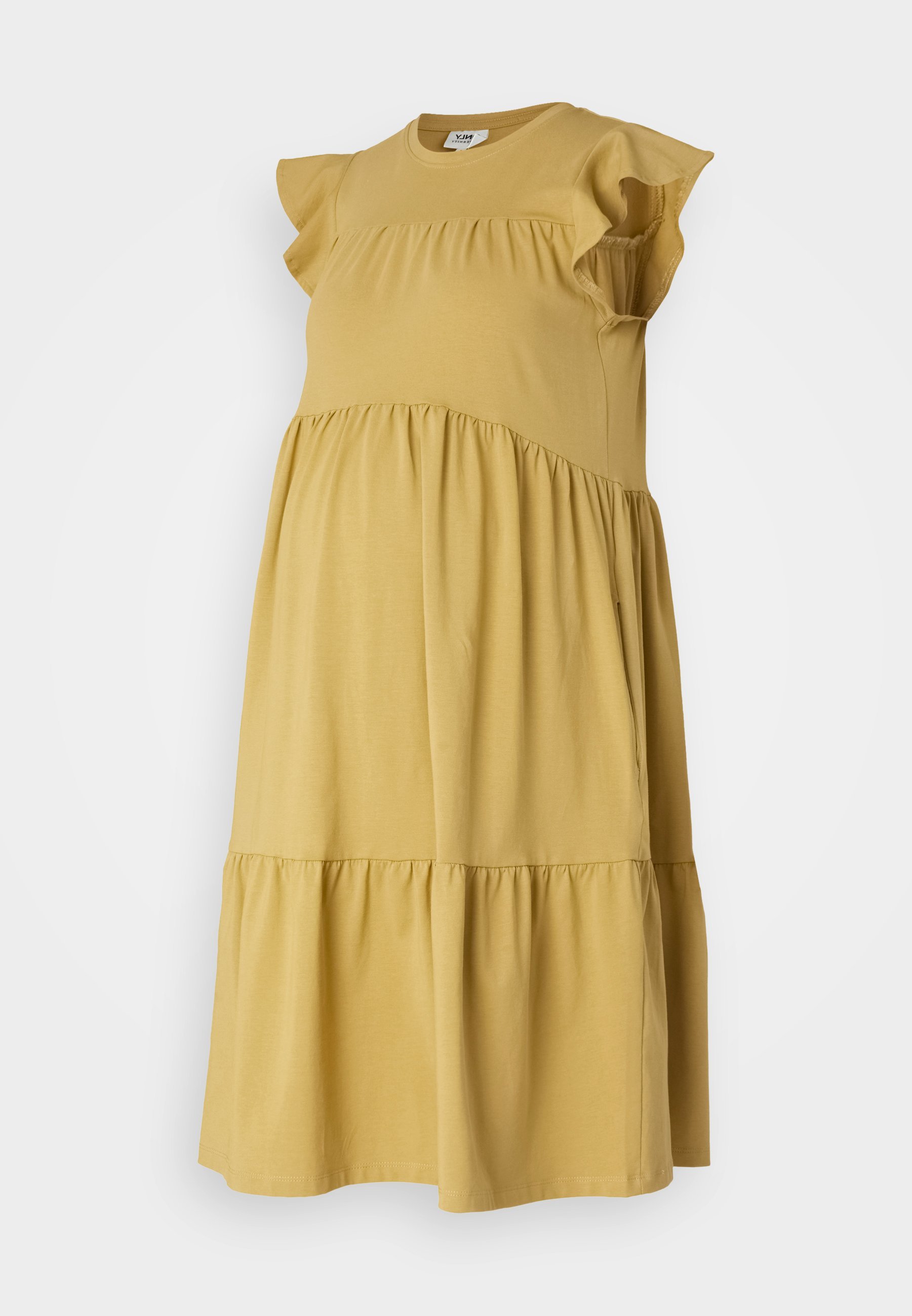ABITO DA MATERNIA ONLY MATERNITY OLMEVELYN LIFE CON MANICHE A CAPPELLO E VOLANT - Abito in jersey - kaki