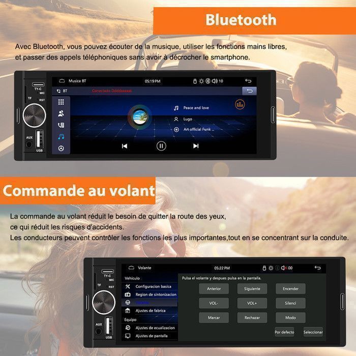 AWESAFE 1 DIN Car Radio with CarPlay and Android Auto, 6.36