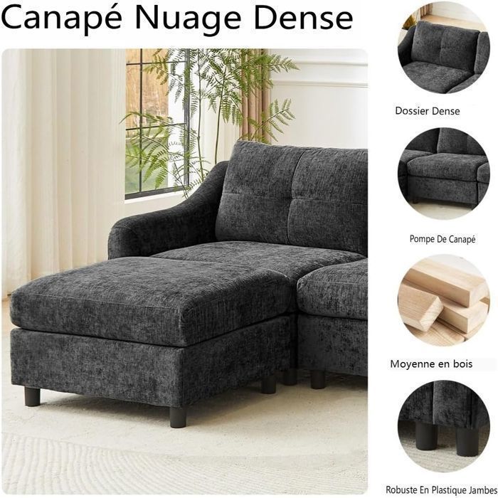 JIEXI Modular 4-Seater Sofa, Corduroy Upholstery, 251 cm (Grey)