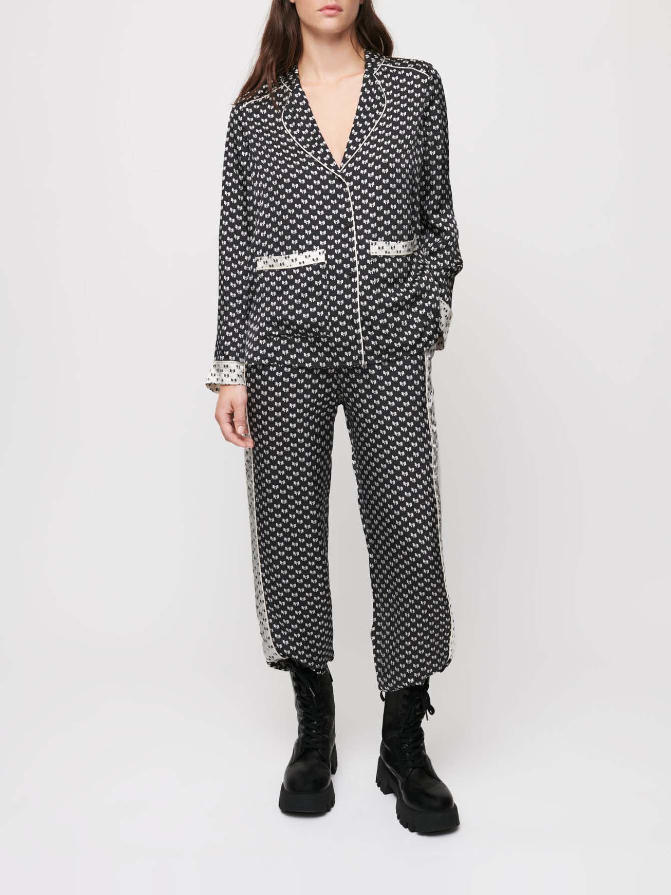 Pantaloni de pijama cu imprimeu cu fundă - Noeuds Noir