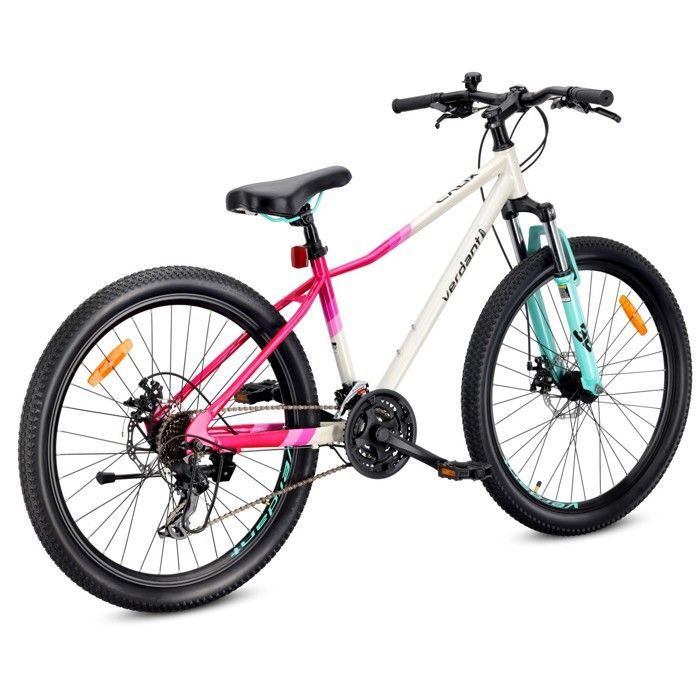 Mountainbike - Verdant CALIX - 26 inch wielen - Leeftijd 10-14 jaar - Vering, schijfremmen, 21 versnellingen - Wit-Roze-Mint
