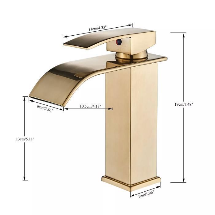 Rubinetto da bagno a cascata dorato, miscelatore per lavabo in ottone con acqua calda e fredda disponibile, risparmio idrico