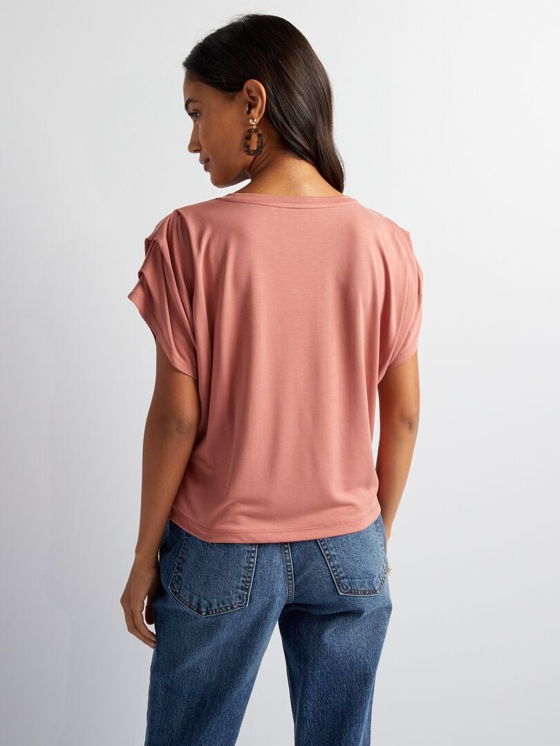 Camiseta com mangas plissadas - ROSA