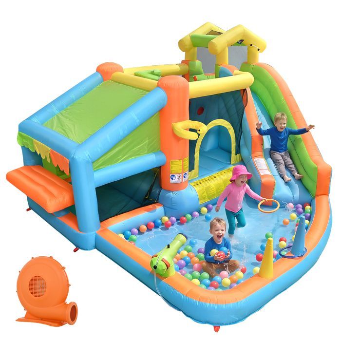 Château gonflable d'extérieur enfants,toboggan et panier de basket,Cuisine enfants,tissu Oxford, 360x350x210cm, âgés de 3 à 10 ans