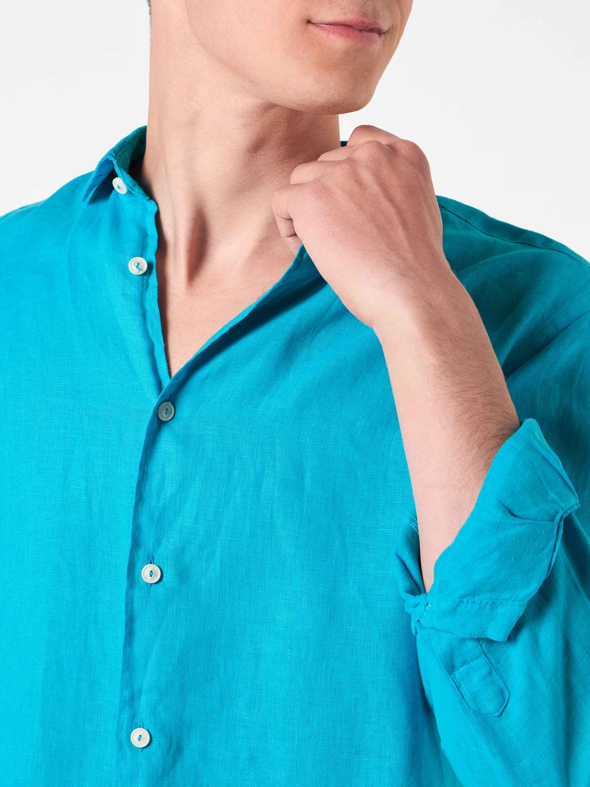 Herenoverhemd van Pamplona in turquoise linnen.