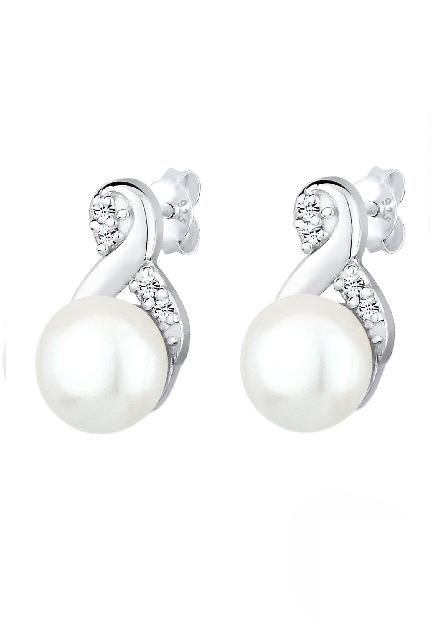 Elli Femmes Clous d'oreilles Infinity Élégant avec Perle de Culture d'Eau Douce et Cristaux en Argent Sterling 925