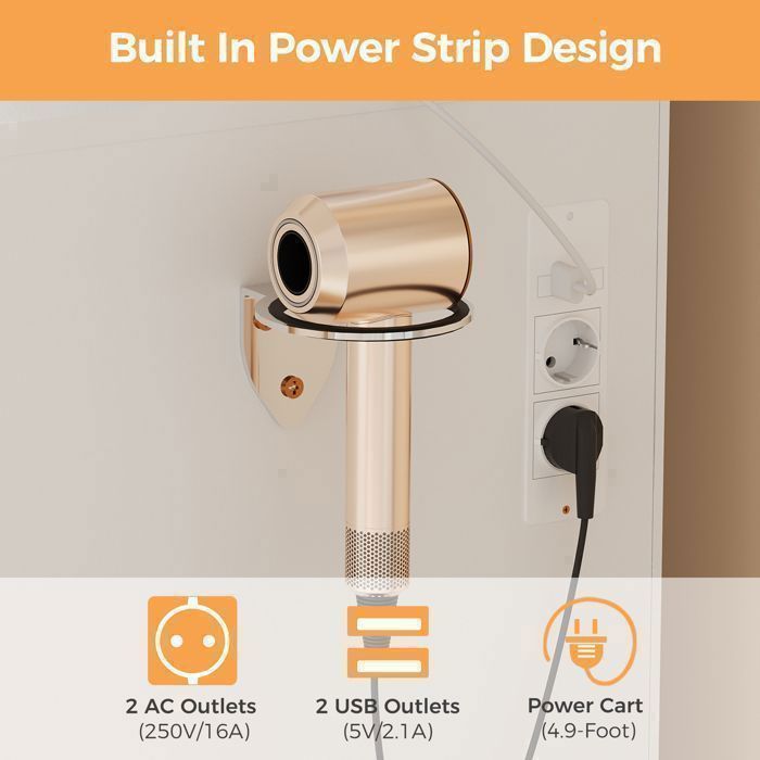 BEWISHOME Coiffeuse avec Tabouret et Miroir de Porte, 2 Port USB et 2 Prise, 9 Tiroirs de Rangement, Blanc, 110×40×145cm