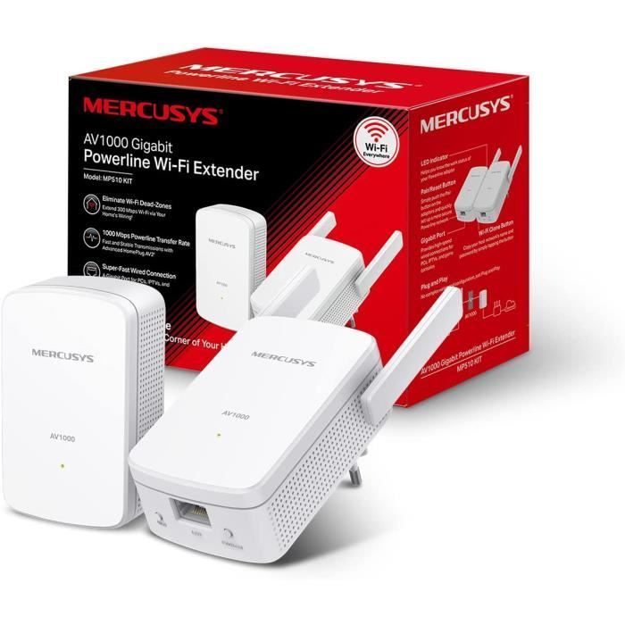 Kit WiFi CPL 300 Mbps - MERCUSYS - Kit MP510 - Presa fibra CPL - 1 porta Gigabit - 1000 Mbps