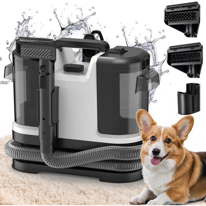 Shampouineuse Portative 500W, Nettoyeur Puissant 12Kpa Pour Tapis, Canapés, Rideaux et Tissus, Léger et Compact 3.5kg, Réservoir