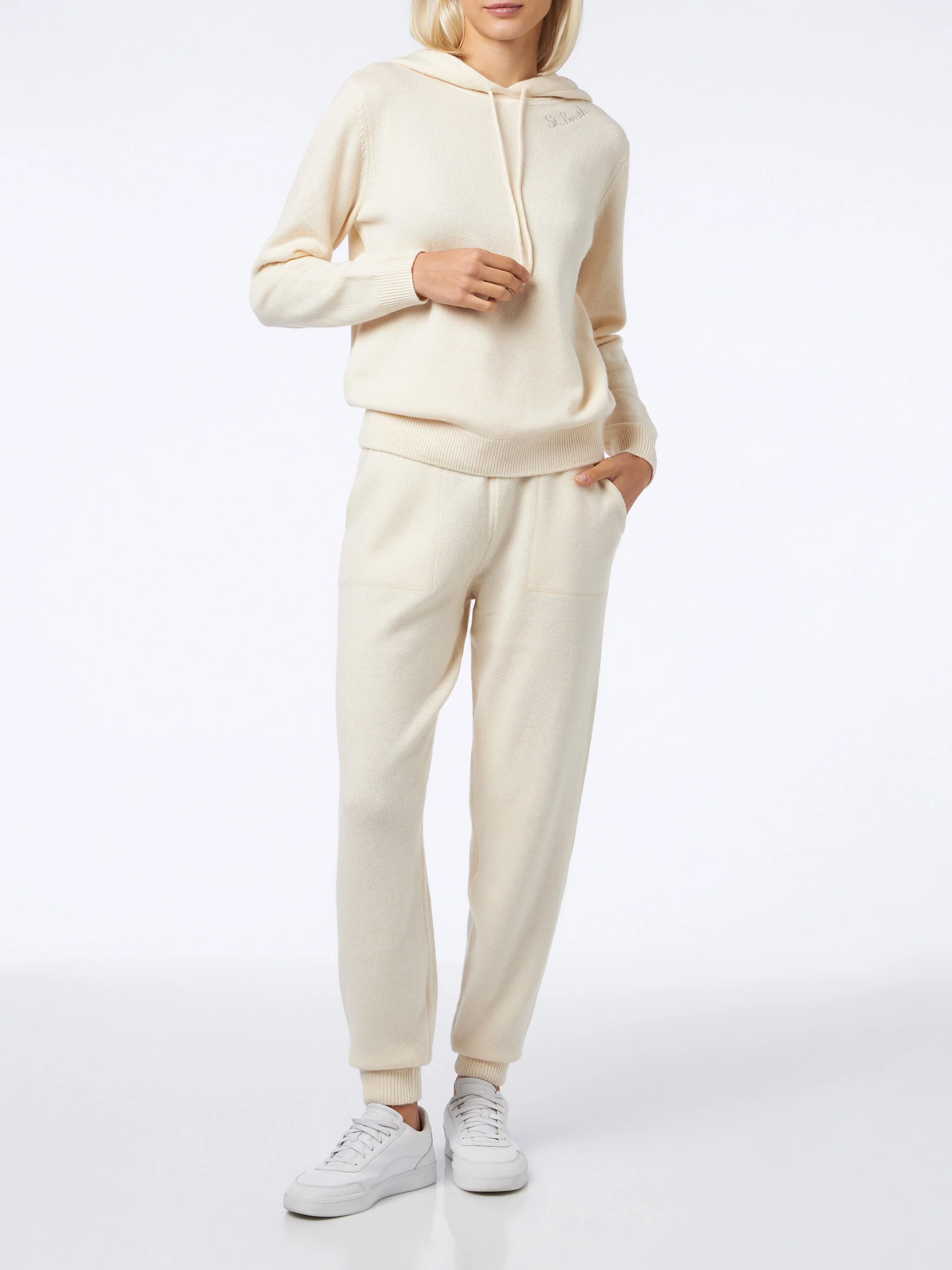 Witte gebreide joggingbroek voor dames