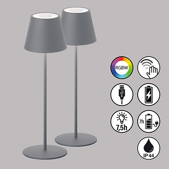 Lampă de masă LED reîncărcabilă Cosenza cu schimbare de culoare RGB, set de 2