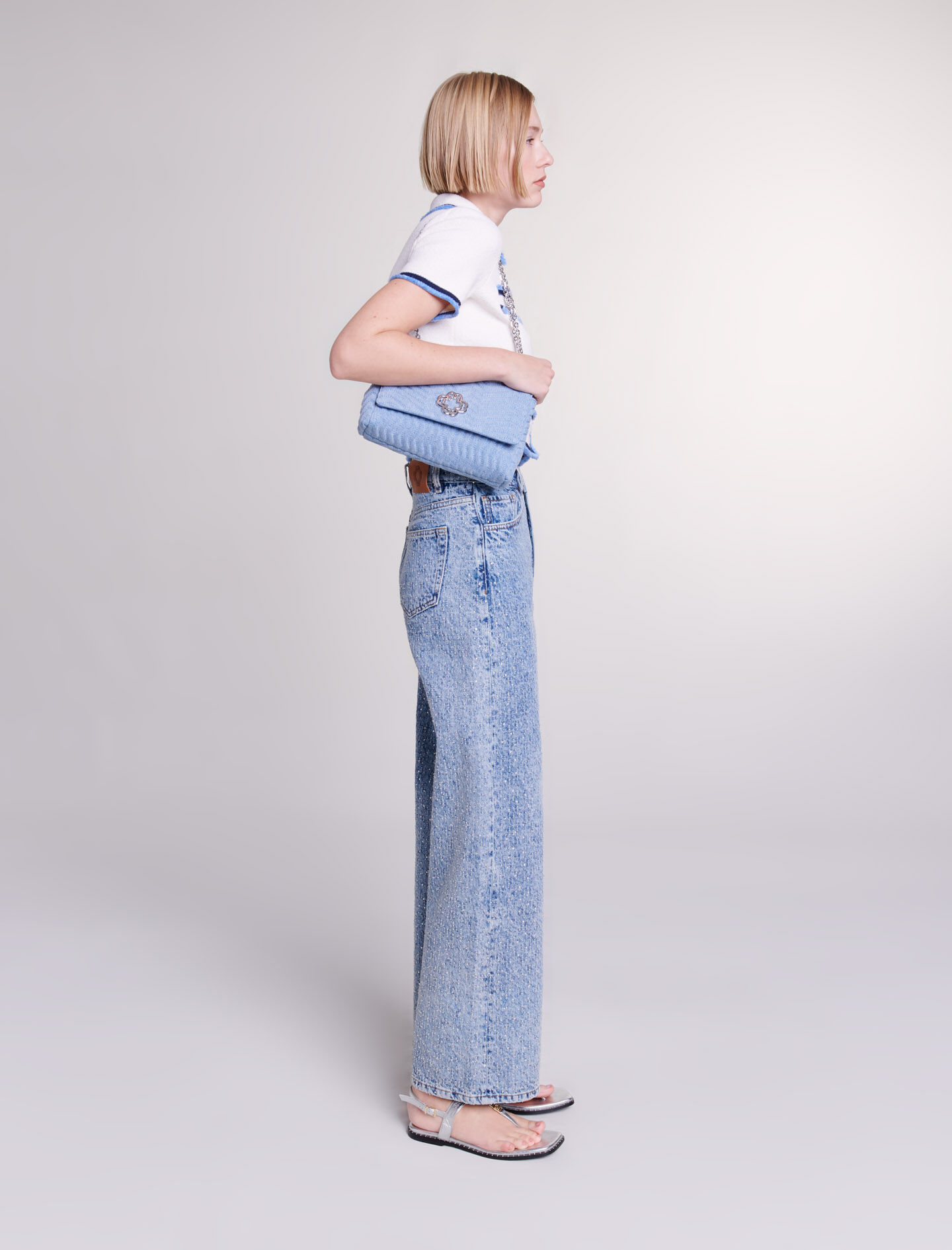 Jeans met wijde pijpen en glitter - Blauw