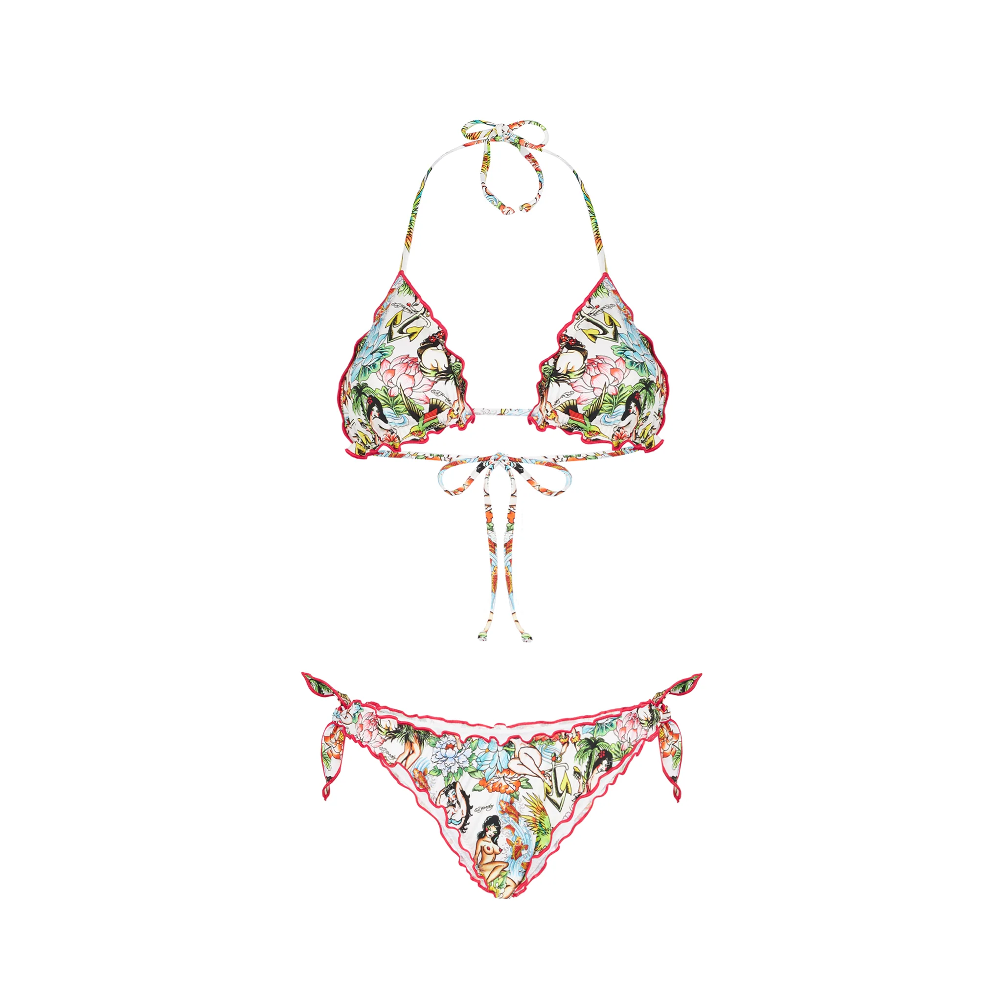 Dames driehoekbikini met tattoo-print