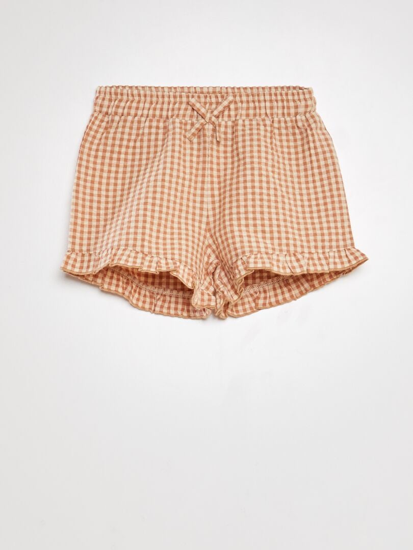 Dubbellaagse katoenen gaasshorts - BEIGE