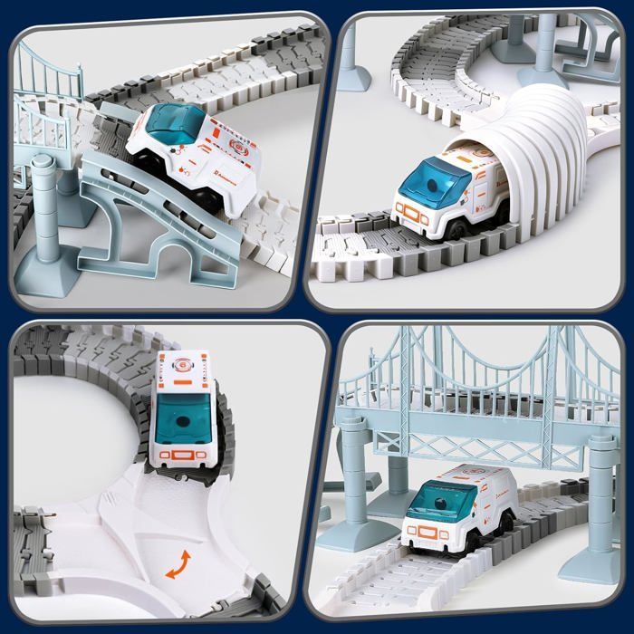Pista per macchinine per bambini - BLEOSAN - Pista per macchinine a tema spaziale - 332 pezzi - Piste modulari