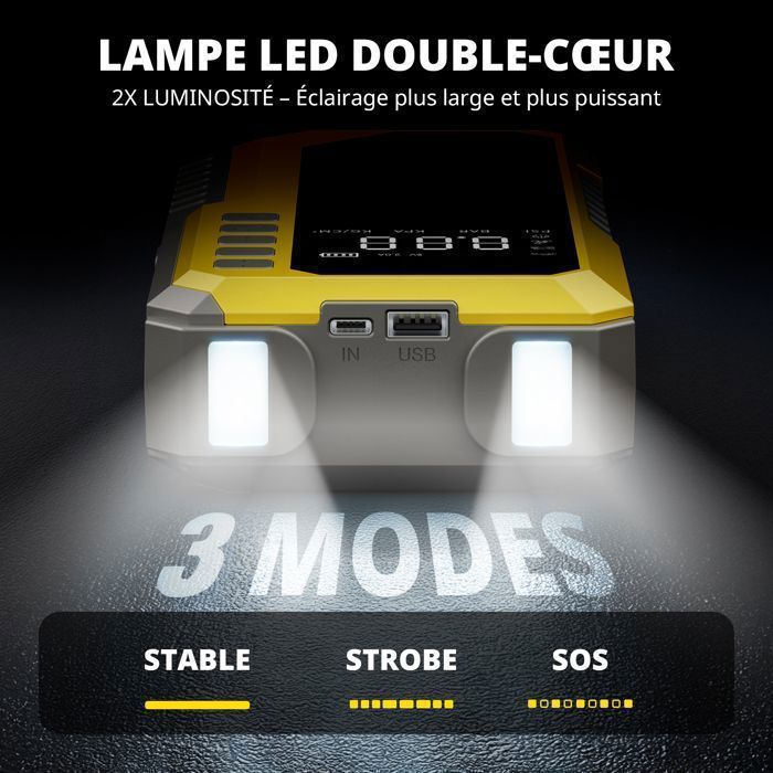 Arrancador portátil de batería para coche de 16800 mAh, 4500 A, 12 V, para gasolina de 10 L y diésel de 9 L, con luz LED y puerto USB-C.