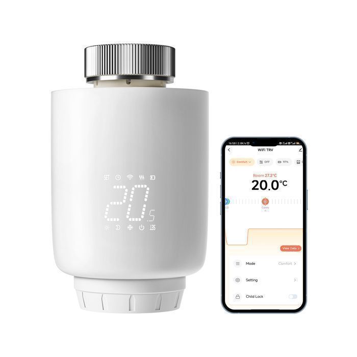 Cabezal de radiador termostático inteligente WiFi DEWENWILS, termostato programable para radiador, compatible con Alexa, Google Assistant y la aplicación Tuya.